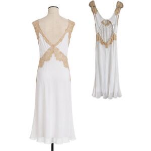 ASOS White Gold Lace Trim Slip Maxi Dress Open Back US 4
